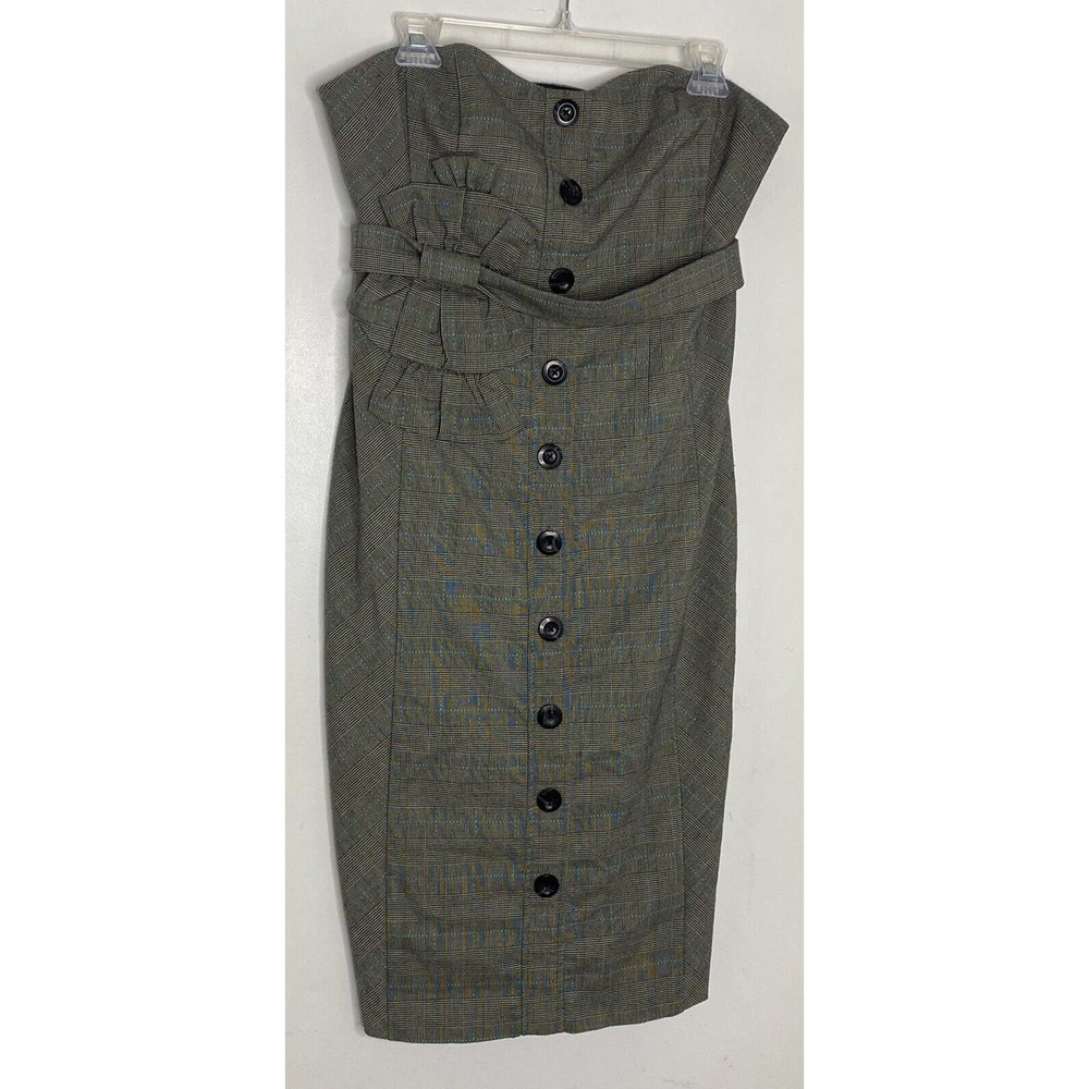 Anthropologie FLOREAT Doubly Adorned Plaid Strapless Sheath Dress Size 10 A1 - Picture 2 of 6
